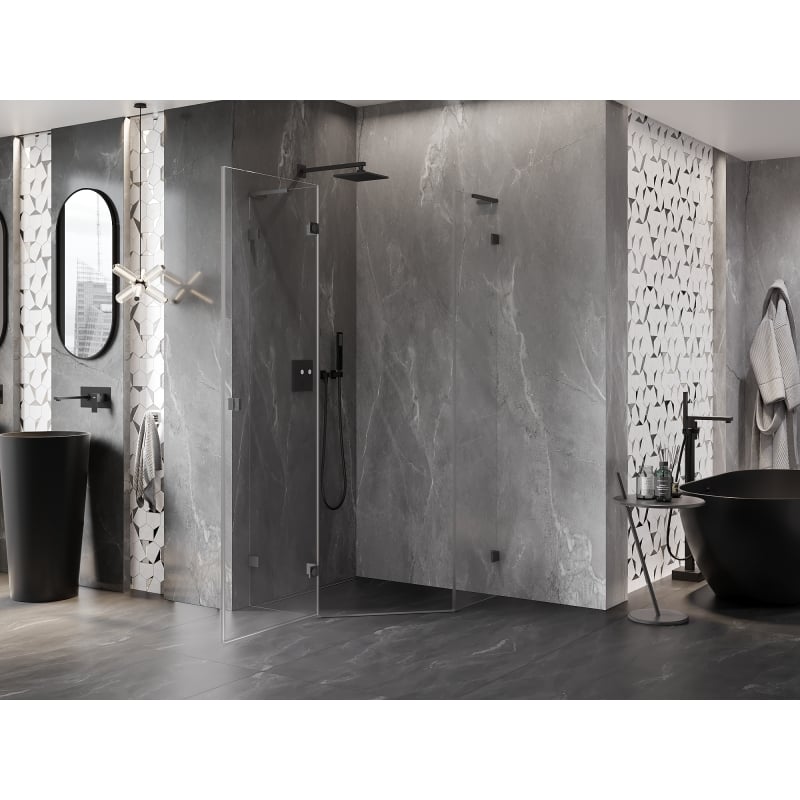 Mexen Lunar L left-tilt pentagonal shower cabin 100 x 100 cm, transparent, gun metal - 831L-100L-100P-95-00-L