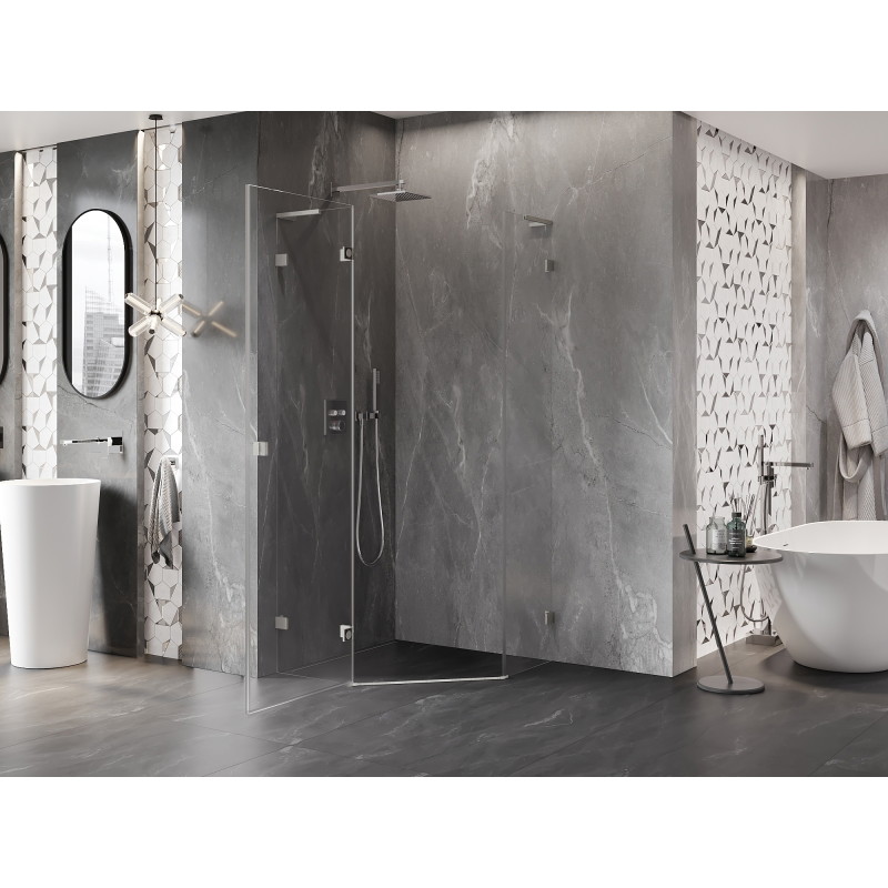 Mexen Lunar L pentagonal shower cabin with left hinged door 80 x 80 cm, transparent, brushed nickel - 831L-080L-080P-97-00-L