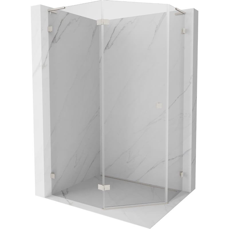 Mexen Lunar L Pentagonal Left Shower Enclosure 90 x 80 cm, Transparent, Brushed Nickel - 831L-090L-080P-97-00-L