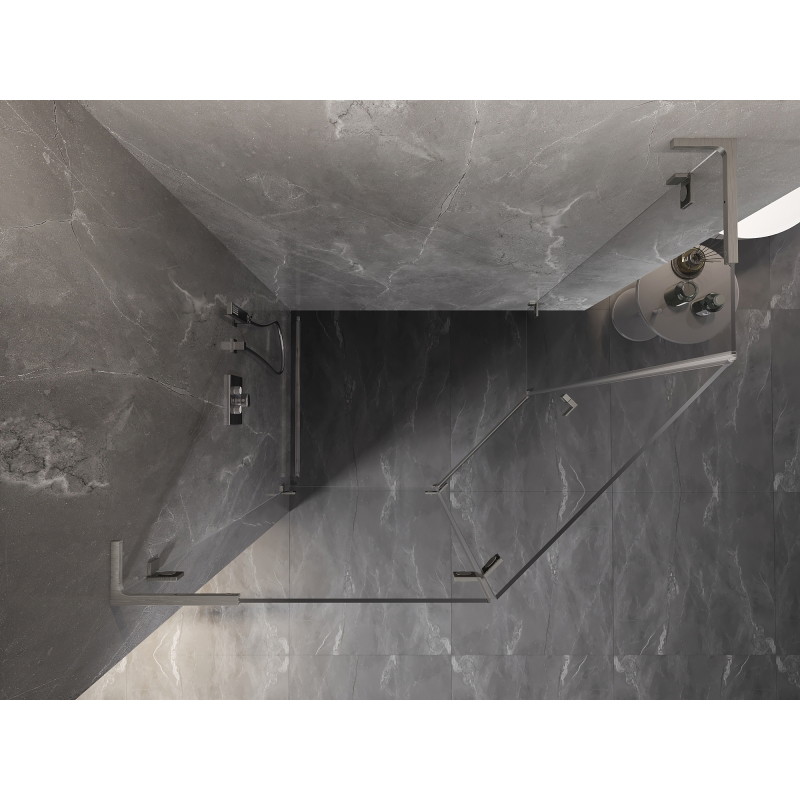 Mexen Lunar L pentagonal pivot shower enclosure, left side, 90 x 80 cm, transparent, brushed nickel - 831L-090L-080P-97-00-L