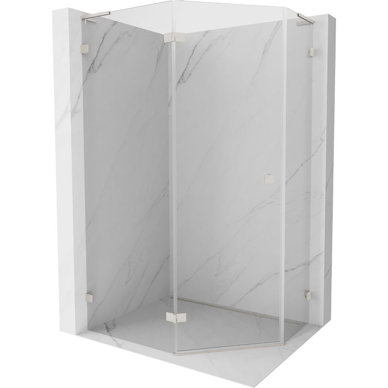 Mexen Lunar L Pentagonal Shower Enclosure Hinged Left 100 x 80 cm, Transparent, Brushed Nickel - 831L-100L-080P-97-00-L