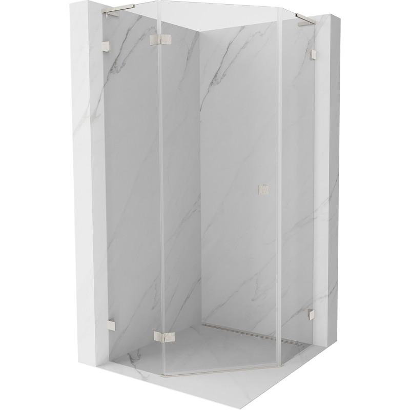 Mexen Lunar L pentagonal left hinged shower cabin 100x100 cm, transparent, brushed nickel - 831L-100L-100P-97-00-L