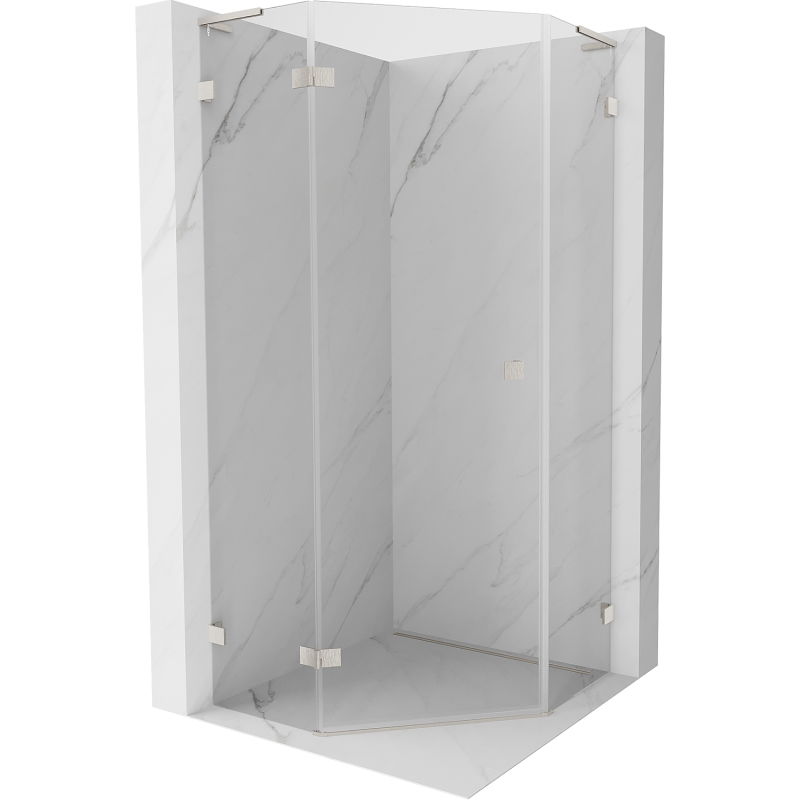 Mexen Lunar L pentagonal shower enclosure left hinged 100x100 cm, transparent, brushed nickel - 831L-100L-100P-97-00-L