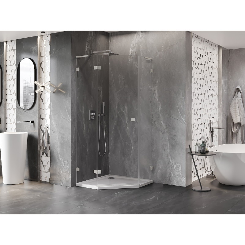 Mexen Lunar L pentagonal left hinged shower cabin 100x100 cm, transparent, brushed nickel - 831L-100L-100P-97-00-L