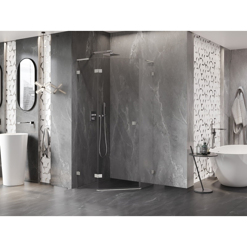Mexen Lunar L pentagonal left hinged shower cabin 100x100 cm, transparent, brushed nickel - 831L-100L-100P-97-00-L