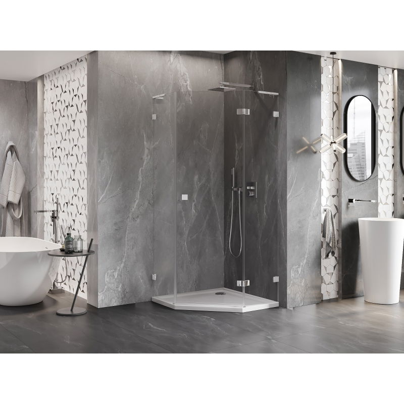 Mexen Lunar L pentagonal shower cabin, pivot door right 90 x 90 cm, transparent, chrome - 831L-090P-090L-01-00-P