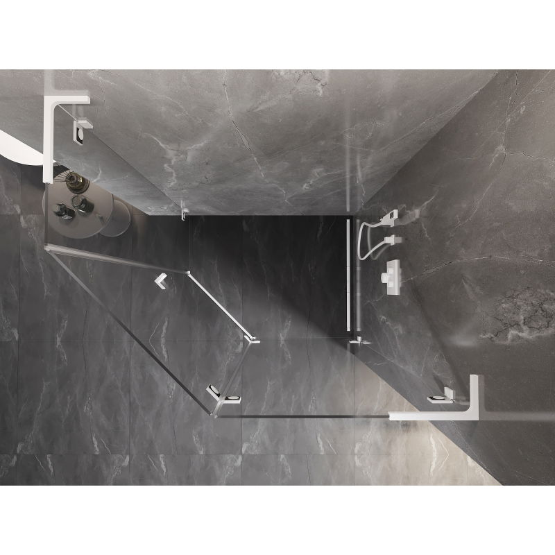 Mexen Lunar L pentagonal shower enclosure, right hinged 90 x 80 cm, transparent, white - 831L-090P-080L-20-00-P