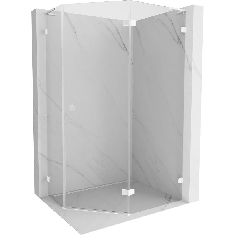 Mexen Lunar L pentagonal right hinged shower cabin 90 x 80 cm, transparent, white - 831L-090P-080L-20-00-P