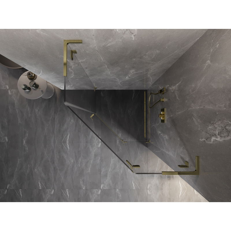 Mexen Lunar L pentagonal shower enclosure right-hinged 80 x 80 cm, transparent, gold - 831L-080P-080L-50-00-P