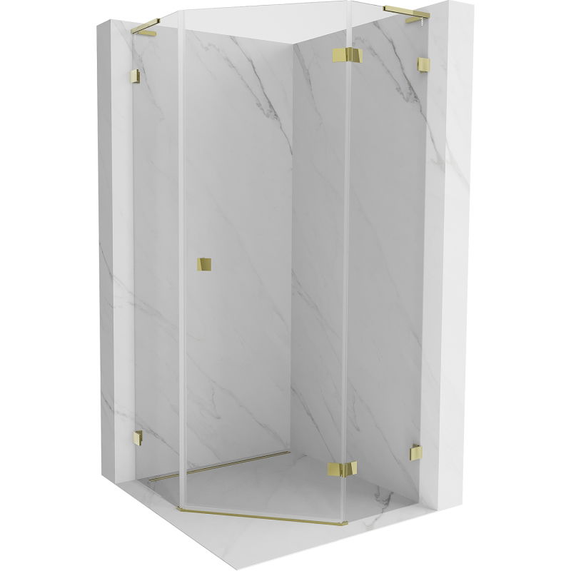 Mexen Lunar L pentagonal right-hinged shower enclosure 90 x 90 cm, transparent, gold - 831L-090P-090L-50-00-P