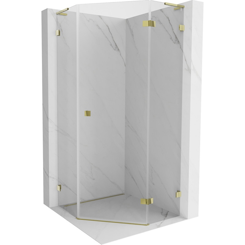 Mexen Lunar L pentagonal right-swing shower enclosure 100 x 100 cm, transparent, gold - 831L-100P-100L-50-00-P
