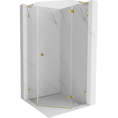 Mexen Lunar L pentagonal right-swing shower enclosure 100 x 100 cm, transparent, gold - 831L-100P-100L-50-00-P