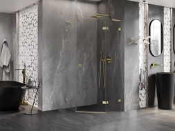 Mexen Lunar L pentagonal right-swing shower enclosure 100 x 100 cm, transparent, gold - 831L-100P-100L-50-00-P