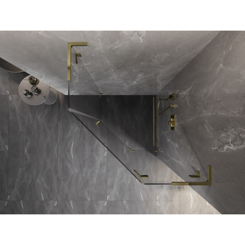 Mexen Lunar L pentagonal right-swing shower enclosure 100 x 100 cm, transparent, gold - 831L-100P-100L-50-00-P