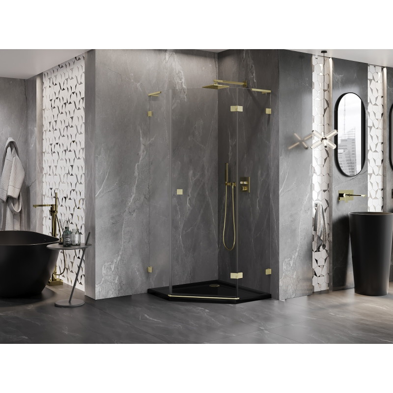 Mexen Lunar L pentagonal pivot shower cabin right 80 x 80 cm, transparent, brushed gold - 831L-080P-080L-55-00-P