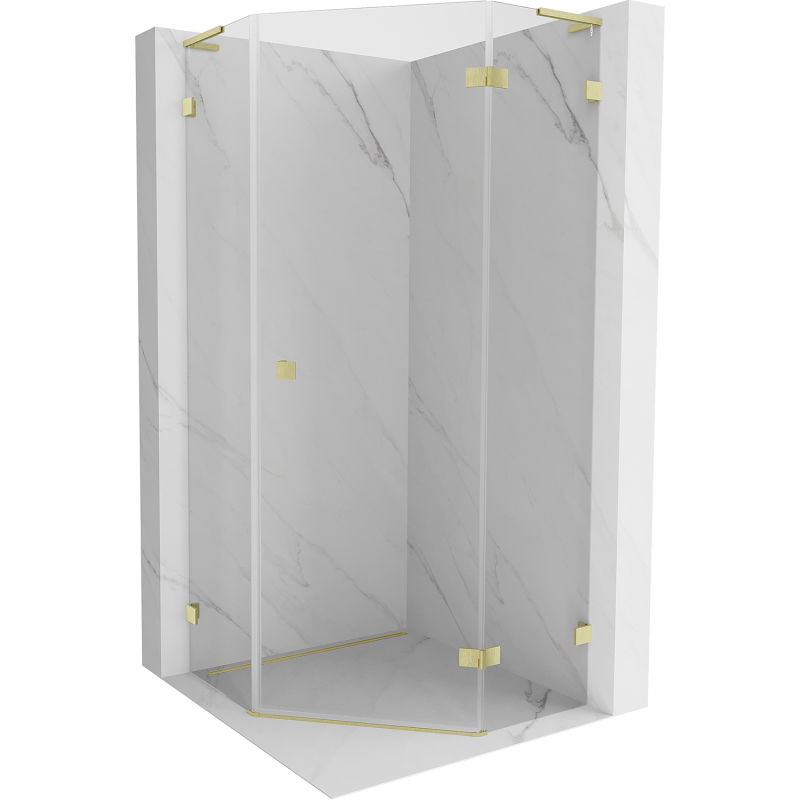 Mexen Lunar L pentagonal right-hand hinged shower cabin 80 x 80 cm, transparent, brushed gold - 831L-080P-080L-55-00-P