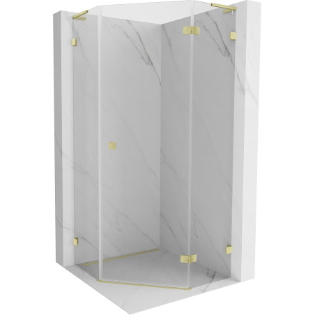 Mexen Lunar L pentagonal pivot shower cabin right 80 x 80 cm, transparent, brushed gold - 831L-080P-080L-55-00-P