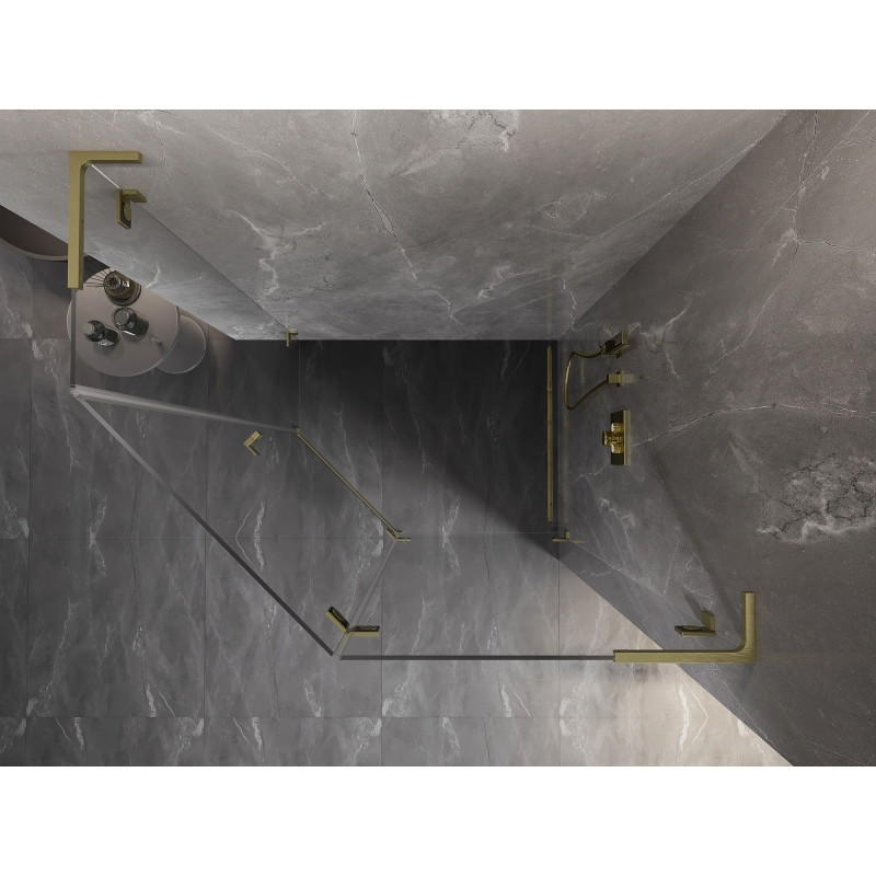 Mexen Lunar L pentagonal right swing shower cabin 90 x 80 cm, transparent, brushed gold - 831L-090P-080L-55-00-P