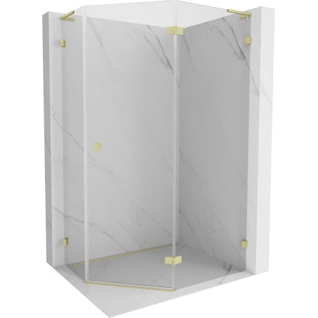 Mexen Lunar L Pentagonal Hinged Right Shower Enclosure 90 x 80 cm, Transparent, Brushed Gold - 831L-090P-080L-55-00-P