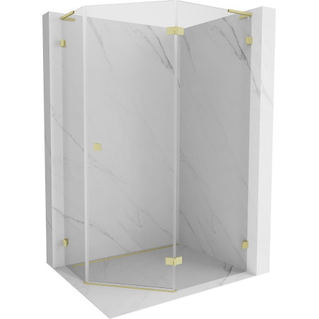 Mexen Lunar L pentagonal right swing shower cabin 90 x 80 cm, transparent, brushed gold - 831L-090P-080L-55-00-P