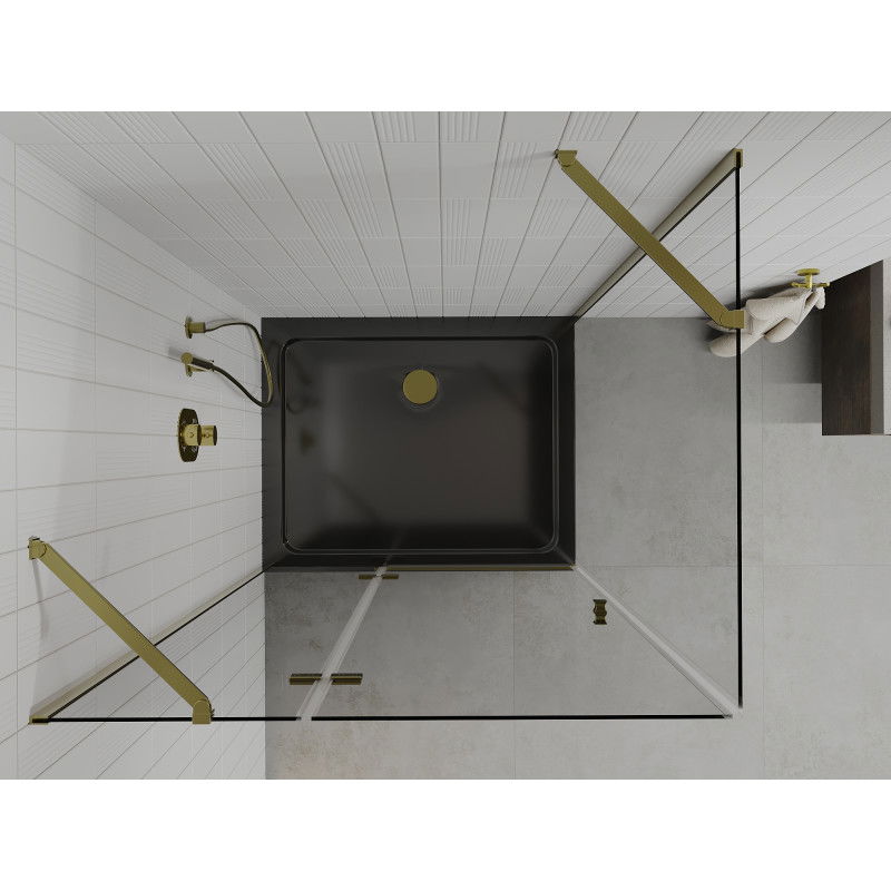 Mexen Roma 100 x 80 cm Hinged Shower Cabin, Transparent, Gold + Flat Tray, Black - 854-100-080-50-00-4070G