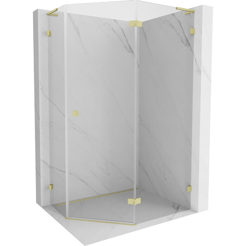 Mexen Lunar L Pentagonal Right-Hinged Shower Enclosure 100 x 90 cm, Transparent, Brushed Gold - 831L-100P-090L-55-00-P