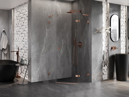 Mexen Lunar L pentagonal shower enclosure with right-hinged door 80 x 80 cm, transparent, rose gold - 831L-080P-080L-60-00-P