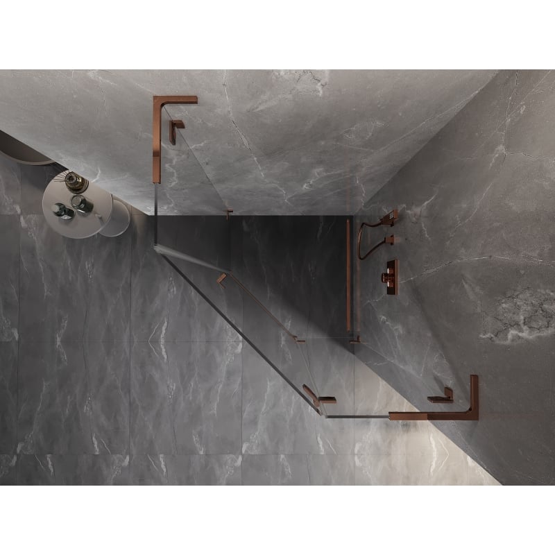 Mexen Lunar L pentagonal shower enclosure with right-hinged door 80 x 80 cm, transparent, rose gold - 831L-080P-080L-60-00-P