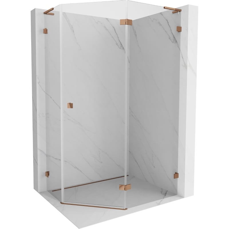 Mexen Lunar L pentagonal hinged right shower cabin 100 x 90 cm, transparent, rose gold - 831L-100P-090L-60-00-P