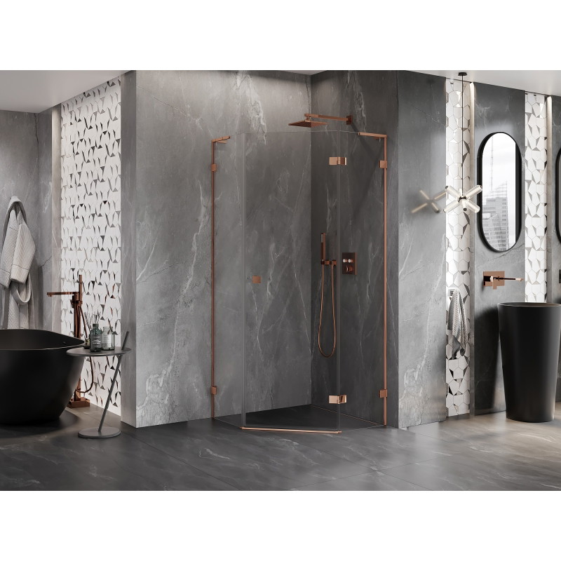 Mexen Lunar L pentagonal shower enclosure swing right 100 x 100 cm, transparent, rose gold - 831L-100P-100L-60-00-P