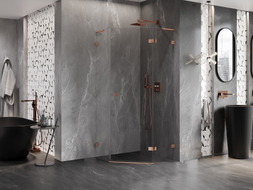 Mexen Lunar L pentagonal shower enclosure swing right 100 x 100 cm, transparent, rose gold - 831L-100P-100L-60-00-P