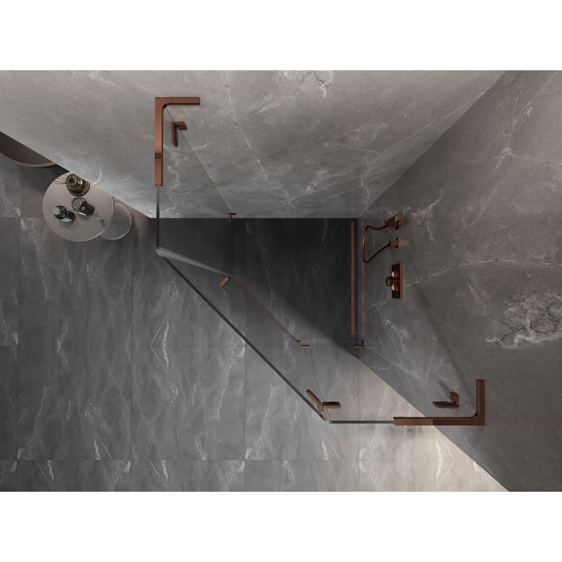 Mexen Lunar L right-hinged pentagon shower enclosure 100 x 100 cm, transparent, pink gold - 831L-100P-100L-60-00-P