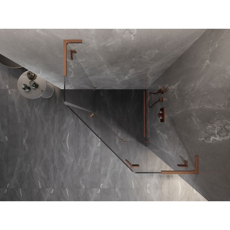 Mexen Lunar L Pentagonal Hinged Shower Enclosure Right 80 x 80 cm, Transparent, Brushed Copper - 831L-080P-080L-65-00-P