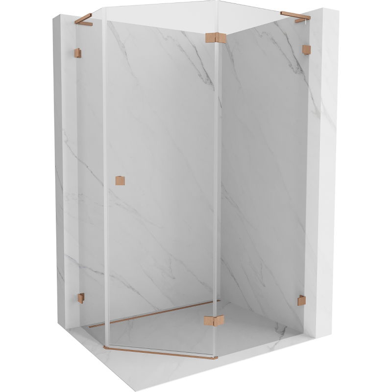 Mexen Lunar L pentagonal right-hinged shower enclosure 90 x 80 cm, transparent, brushed copper - 831L-090P-080L-65-00-P