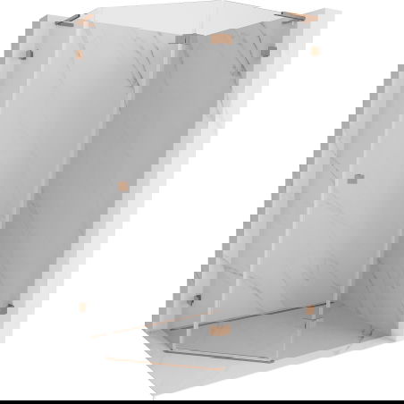 Mexen Lunar L pentagonal right-hinged shower enclosure 90 x 80 cm, transparent, brushed copper - 831L-090P-080L-65-00-P