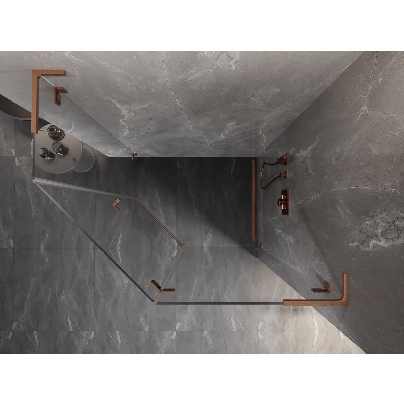 Mexen Lunar L pentagon shower cabin, right-hinged, 100 x 80 cm, transparent, brushed copper - 831L-100P-080L-65-00-P