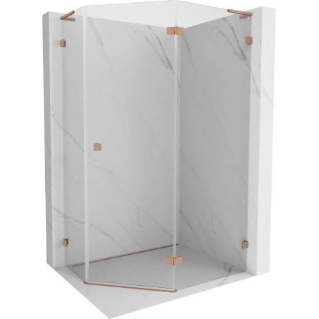 Mexen Lunar L pentagon shower cabin, right-hinged, 100 x 80 cm, transparent, brushed copper - 831L-100P-080L-65-00-P