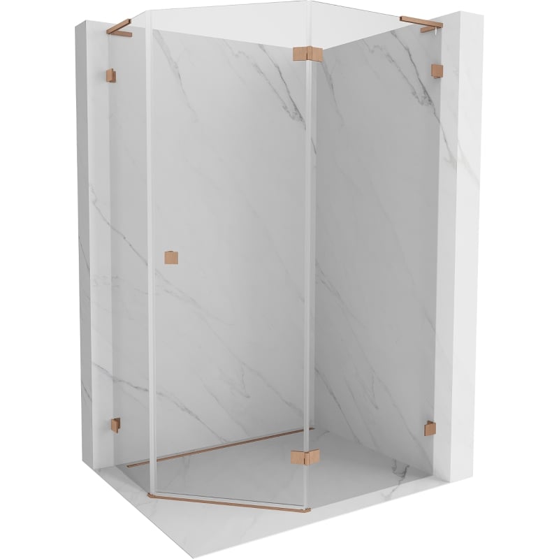 Mexen Lunar L pentagonal right shower enclosure 100 x 90 cm, transparent, brushed copper - 831L-100P-090L-65-00-P