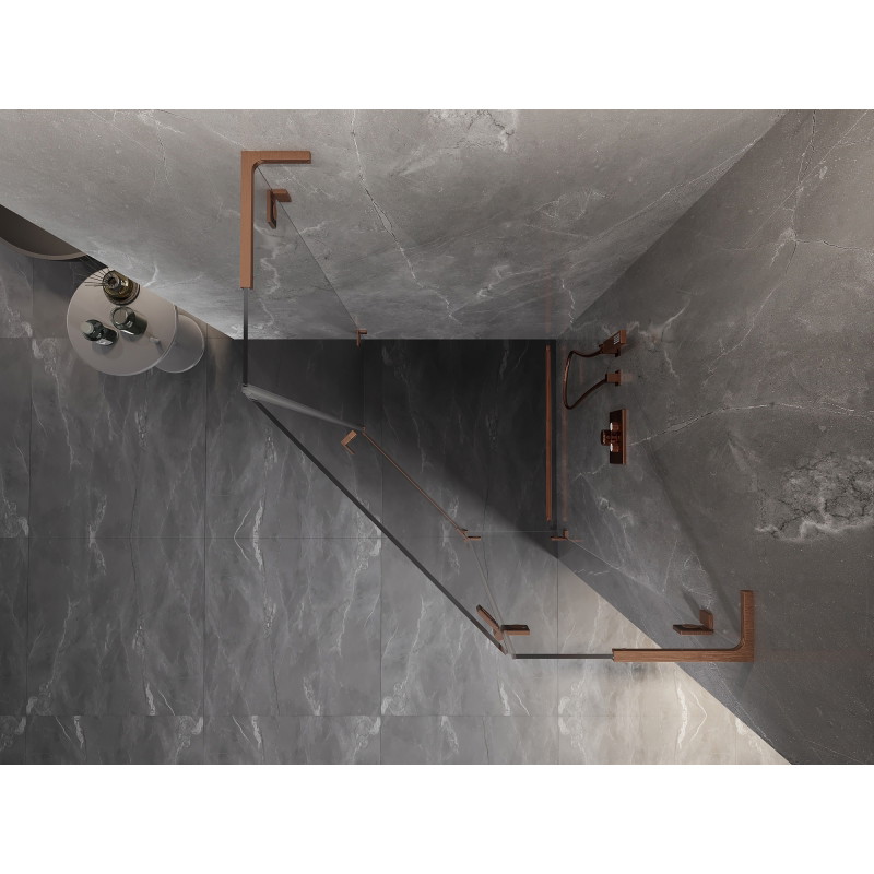 Mexen Lunar L pentagonal right-hinged shower cabin 100x100 cm, transparent, brushed copper - 831L-100P-100L-65-00-P