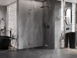 Mexen Lunar L pentagon-shaped shower cabin with right hinged door 80x80 cm, transparent, brushed gun gray