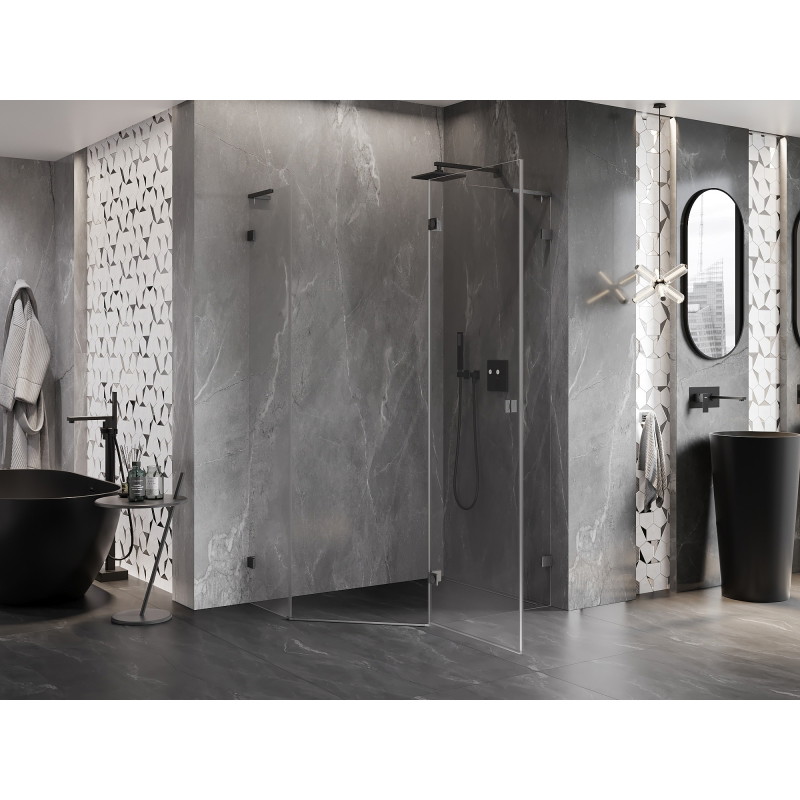 Mexen Lunar L pentagonal shower enclosure, right hinged, 100x80 cm, transparent, brushed gun gray - 831L-100P-080L-66-00-P