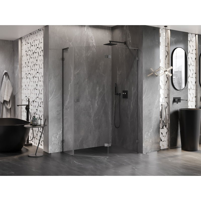Mexen Lunar L pentagonal right swing shower enclosure 100x90 cm transparent, brushed gun gray - 831L-100P-090L-66-00-P