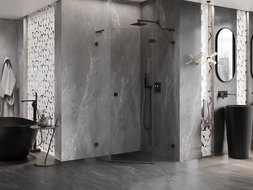 Mexen Lunar L pentagonal right hinged shower cabin 80 x 80 cm, transparent, black - 831L-080P-080L-70-00-P
