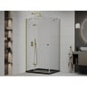 Mexen Roma swing shower cabin 120 x 90 cm, transparent, gold + Flat shower tray, black - 854-120-090-50-00-4070G