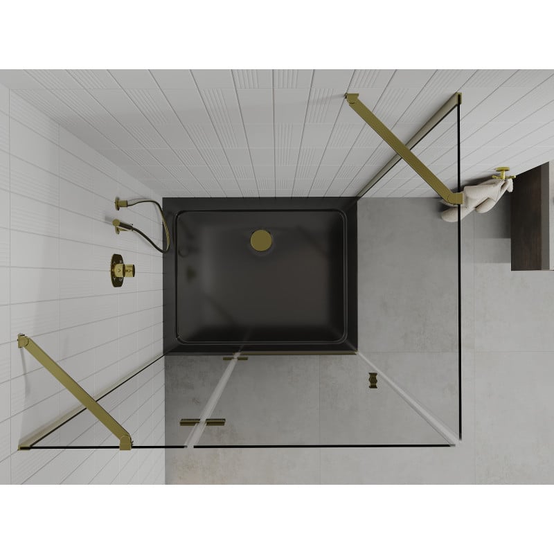 Mexen Roma swing shower cabin 120 x 90 cm, transparent, gold + Flat shower tray, black - 854-120-090-50-00-4070G