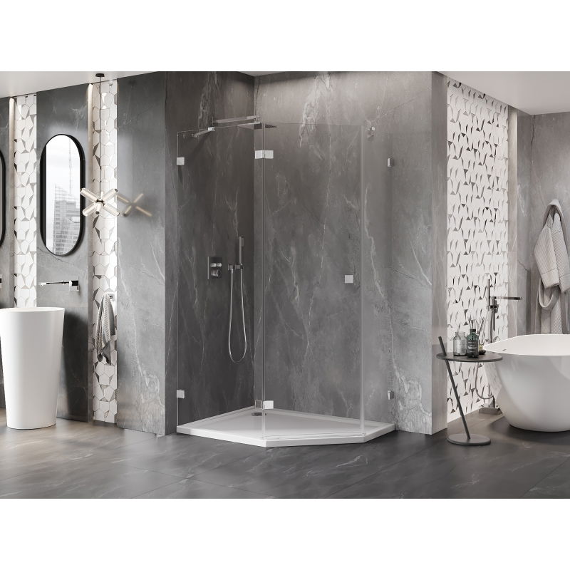 Mexen Lunar pentagonal swing shower enclosure left 90 x 80 cm, transparent, chrome - 831-090L-080P-01-00-L