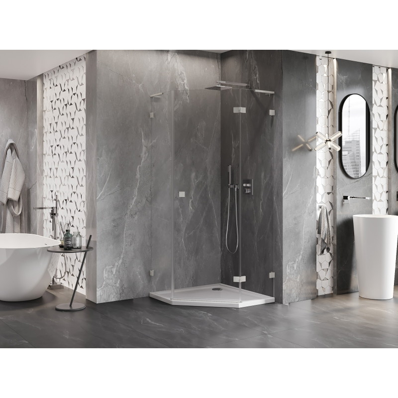 Mexen Lunar L pentagonal right-hinged shower cabin 80 x 80 cm, transparent, brushed nickel - 831L-080P-080L-97-00-P