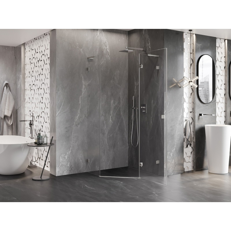 Mexen Lunar L pentagonal right-hinged shower cabin 80 x 80 cm, transparent, brushed nickel - 831L-080P-080L-97-00-P