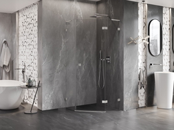 Mexen Lunar L pentagonal shower enclosure right hinged 80 x 80 cm, transparent, brushed nickel - 831L-080P-080L-97-00-P