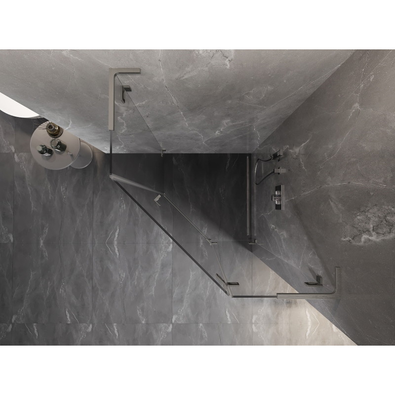 Mexen Lunar L pentagonal right-hinged shower cabin 80 x 80 cm, transparent, brushed nickel - 831L-080P-080L-97-00-P